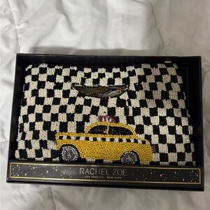 Rachel Zoe Checkered Beaded Clutch with Yellow Taxi